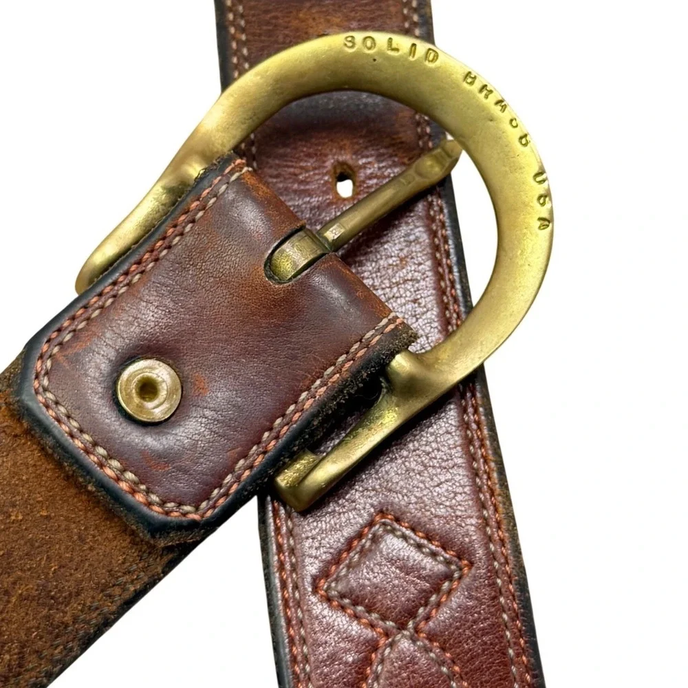VTG North‎ & Judd Anchor Brand Brass Buckle Western Belt 38 Leather Patina 70s
